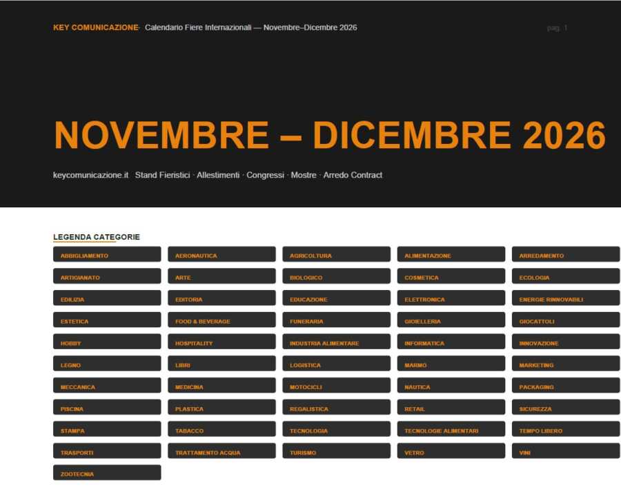 Calendario fiere internazionali novembre 2026 – Key Comunicazione allestimenti stand Roma
